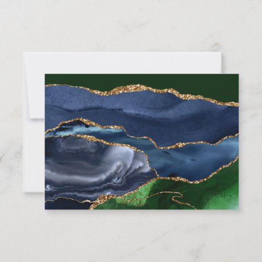 Blue & Green Agate Wedding RSVP Karte (Rückseite)