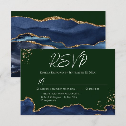 Blue & Green Agate Wedding RSVP Karte (Vorne/Hinten)