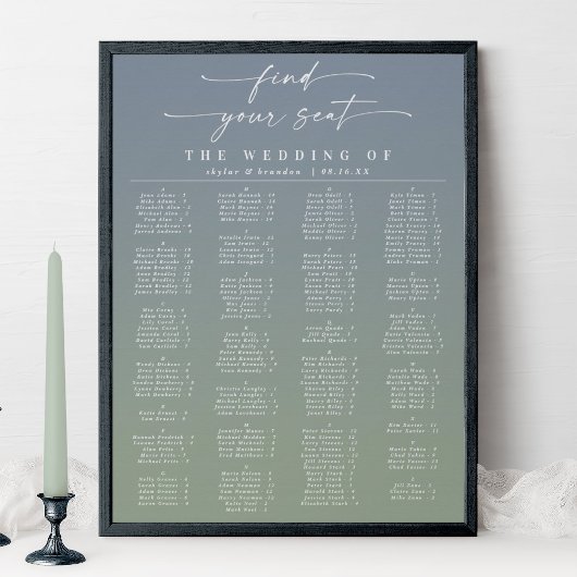 Blue & Green Alphabetical Wedding Seating Chart Poster