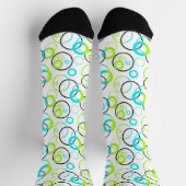 blue green and black rings and circles on white  socken (Oben)