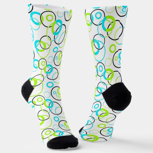 blue green and black rings and circles on white  socken (Gewinkelt)