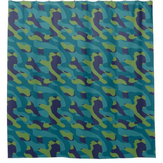 Blue Green and Teal Camo Abstract Duschvorhang (Vorderseite)
