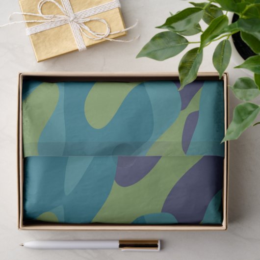 Blue Green and Teal Camo Abstract Seidenpapier (Geschenk)