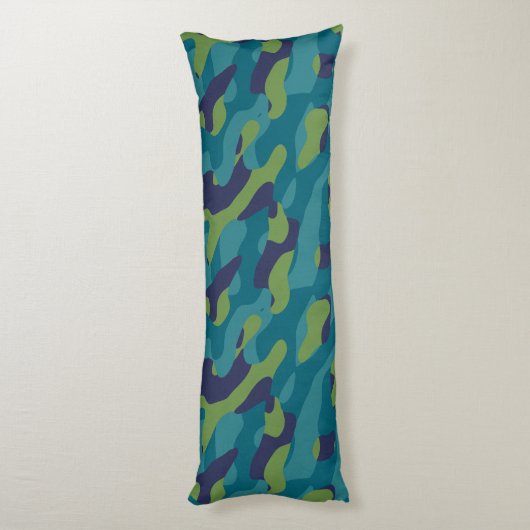 Blue Green and Teal Camo Abstract Seitenschläferkissen (Rückseite (Vertikal))