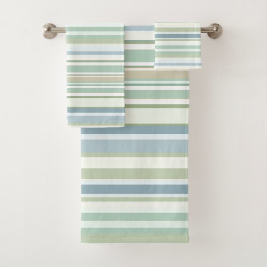 Blue Green and white stripes Badhandtuch Set (Insitu)