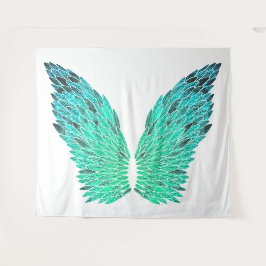 Blue-Green Angel Wings Tapestry Wandteppich (Vorderseite (Horizontal))