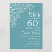 Blue Green Aqua Pine Branch Surprise 60th Birthday Einladung (Vorderseite)