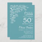 Blue Green Aqua Pine Branch Überraschung 50. Gebur Einladung (Vorne/Hinten)