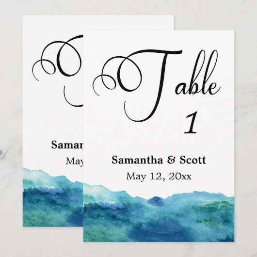 Blue Green Aqua Tischnummer Card 2 (Vorne/Hinten)