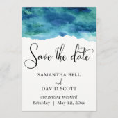 Blue Green Aqua Wasserfarbe Moderne Save the Date (Vorderseite)