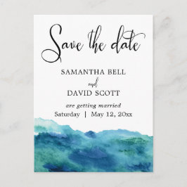 Blue Green Aqua Wasserfarbe Moderne Save the Date  Ankündigungspostkarte