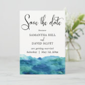 Blue Green Aqua Wasserfarbe Moderne Save the Date  Einladung (Stehend Vorderseite)