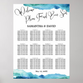 Blue Green Aqua Watercolor Hochzeitsstift Poster
