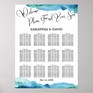 Blue Green Aqua Watercolor Hochzeitsstift Poster