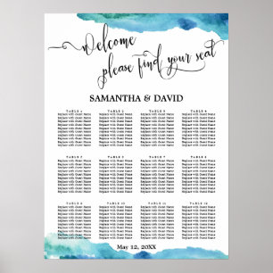 Blue Green Aqua Watercolor Hochzeitsstift Poster