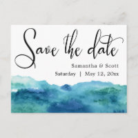 Blue Green Aqua Watercolor Modern Save the Date 3b