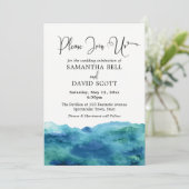 Blue Green Aqua Watercolor Moderne Hochzeit 1b Einladung (Stehend Vorderseite)