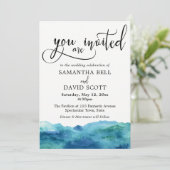 Blue Green Aqua Watercolor Moderne Hochzeit 2b Einladung (Stehend Vorderseite)