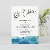 Blue Green Aqua Watercolor Moderne Lasst uns feier Einladung (Stehend Vorderseite)