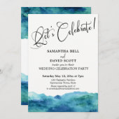 Blue Green Aqua Watercolor Moderne Lasst uns feier Einladung (Vorne/Hinten)