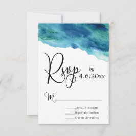 Blue Green Aqua Watercolor Modernes Hochzeitsszena RSVP Karte