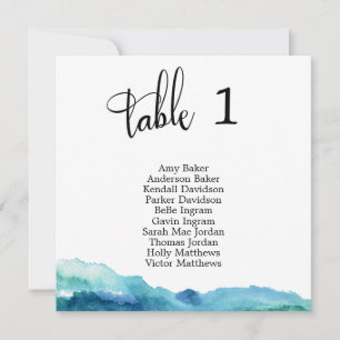 Blue Green Aqua Watercolor Tischnummer Card