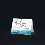 Blue Green Aqua Watercolor Wedding Danke 3<br><div class="desc">Mit dieser einzigartigen, modernen Hochzeitskarte bedanken Sie sich für freundliche Gesten und Unterstützung während Ihrer Hochzeitszeit. Eine "Starter"-Nachricht ist im Inneren enthalten; Sie können sie nach Belieben bearbeiten, meine Wörter verwenden oder die Nachricht ganz entfernen, um Platz für Ihre handgeschriebene Notiz zu schaffen. Diese Hochzeitssuite mit Designs zeichnet sich durch...</div>