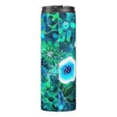 Blue Green Aquamarin Floral Abstrakte Blume Blume Thermosbecher (Rückseite)