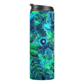 Blue Green Aquamarin Floral Abstrakte Blume Blume Thermosbecher (Nach rechts gedreht)