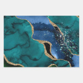 Blue, Green & Aquamarin & Gold Glitzer Peacock Aga Geschenkpapier Set (Vorderseite 3)