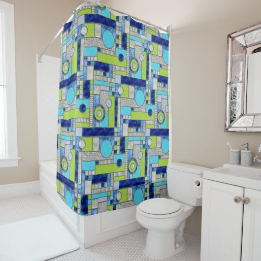 Blue Green Art Deco Hartglas Duschvorhang (Beispiel)