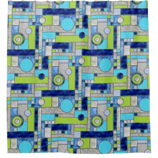 Blue Green Art Deco Hartglas Duschvorhang (Vorderseite)