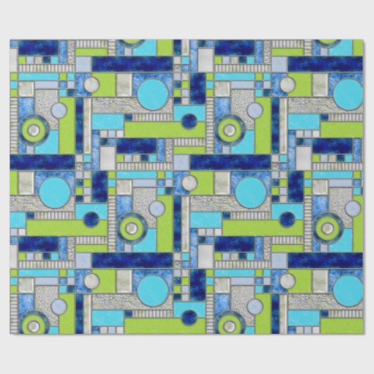 Blue Green Art Deco Hartglas Geschenkpapier (Flach)