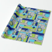 Blue Green Art Deco Hartglas Geschenkpapier (Ungerollt)