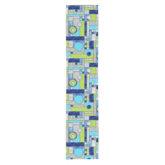 Blue Green Art Deco Hartglas Kurzer Tischläufer (Vorderseite)