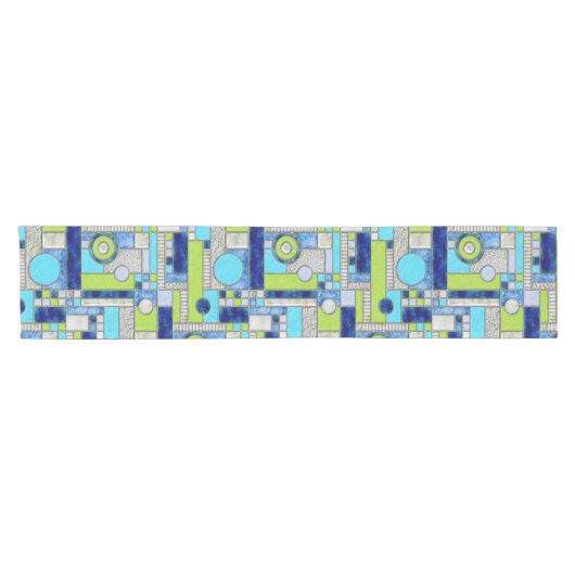 Blue Green Art Deco Hartglas Kurzer Tischläufer (Horizontal)