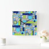 Blue Green Art Deco Hartglas Quadratische Wanduhr (Zuhause)