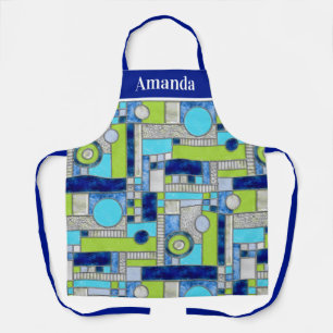 Blue Green Art Deco Hartglas Schürze