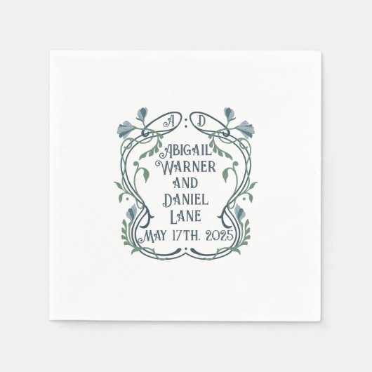 Blue Green Art Nouveau Wedding Cocktail Serviette (Vorderseite)