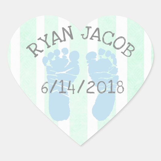 Blue Green Baby Announcprints Herz-Aufkleber (Vorderseite)