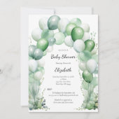 Blue Green Balloons Floral Baby Boy Baby Dusche Einladung (Vorderseite)