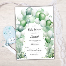 Blue Green Balloons Floral Baby Boy Baby Dusche Einladung