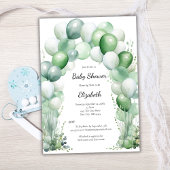 Blue Green Balloons Floral Baby Boy Baby Dusche Einladung