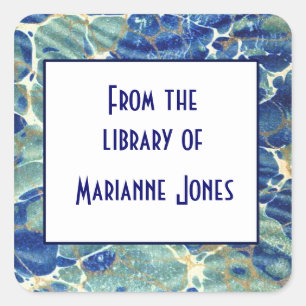 Blue & Green Batik Marble Book Name Plate Quadratischer Aufkleber