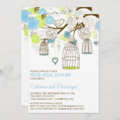 Blue & Green Birdcages Probe Dinner Einladung (Vorne/Hinten)