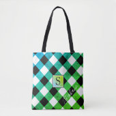 Blue Green & Black Buffalo Karo Kariert Monogram Tasche (Vorderseite)