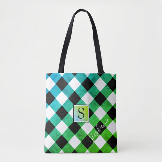 Blue Green & Black Buffalo Karo Kariert Monogram Tasche (Vorderseite)