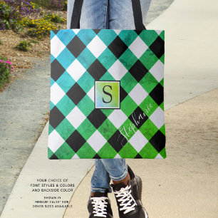 Blue Green & Black Buffalo Karo Kariert Monogram Tasche