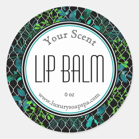Blue Green Black Foliage Lip Balm Scrub Labels Runder Aufkleber (Vorderseite)