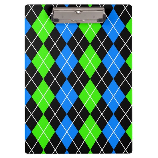 Blue Green Black Raute Diamond Design Klemmbrett (Vorderseite)